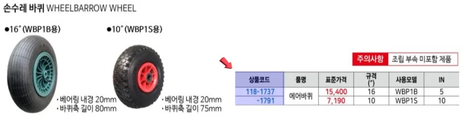 스마토 핸드트럭 손수레바퀴 WBP1S용에어 1EA 상세1
