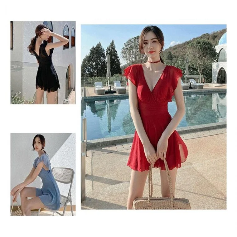 프릴 커버업 여성 수영복 원피스 모노 키니 3컬러 바다 슈트 슈트 다이빙 서핑 수트