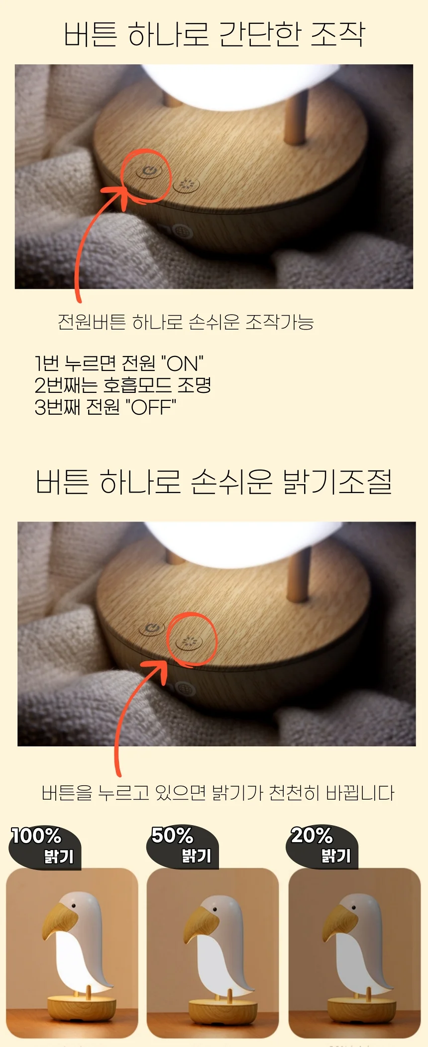 투칸 버드 라이트 무드등 새 침실 아이방 캐릭터 조명 상세5