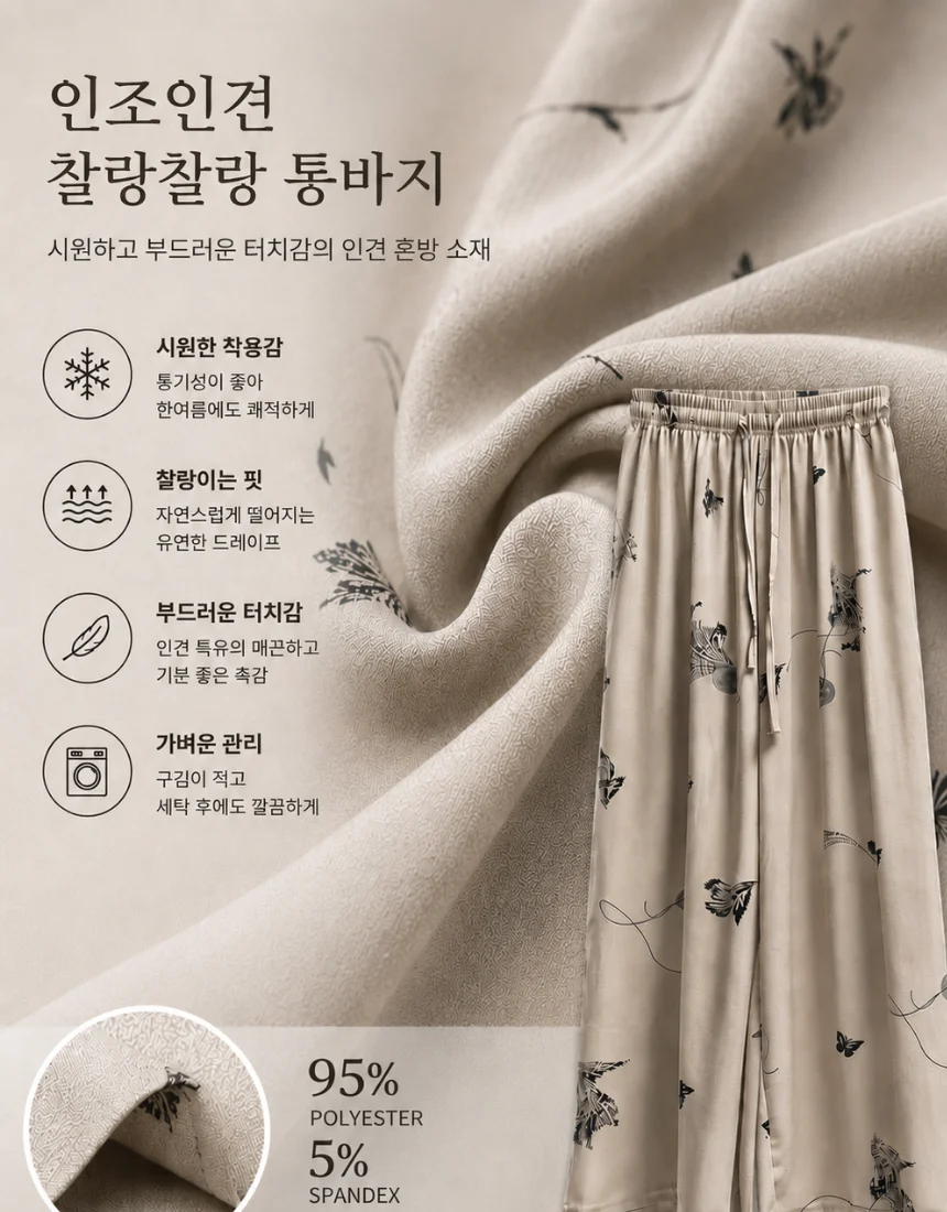 신축성 좋은 인조인견통바지 여름바지 와이드팬츠 모던통바지 상세4