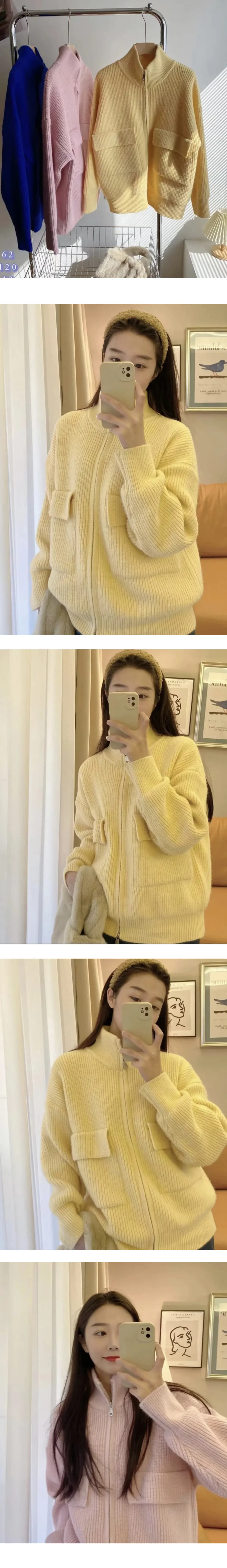 폴라 니트집업 오버핏니트집업 여성간절기옷 여자간절기옷 상세3