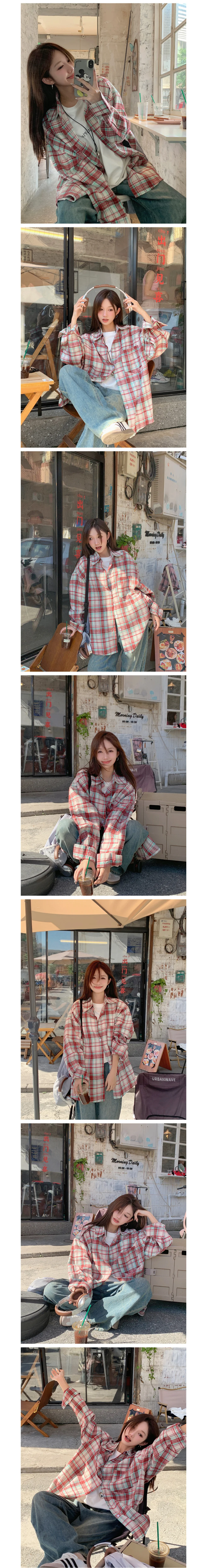긴팔 셔츠 체크 패턴 남방 캐주얼 데일리 오피스룩 블라우스 상세1