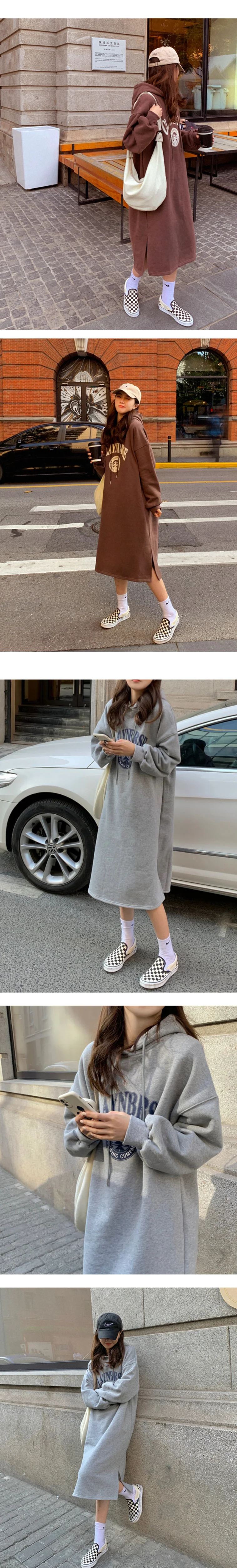 기모 후드 롱 원피스 겨울 따뜻한 홈웨어 데일리룩 루즈핏 원피스 상세3