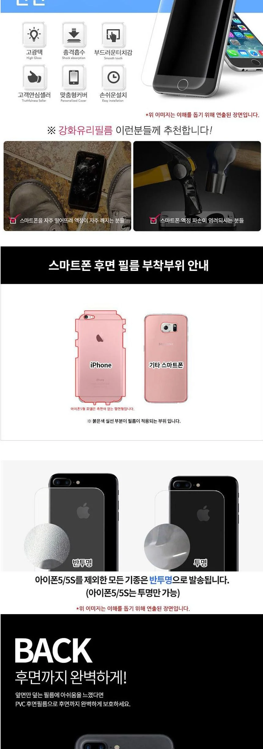 LG V30 강화유리필름 1매 후면필름 1매 세트 상세3