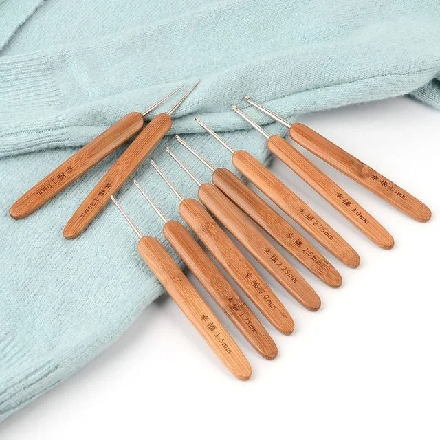 10P 원목 뜨개질 코바늘 세트 대나무코바늘모사용 코바늘세트 대나무코바늘