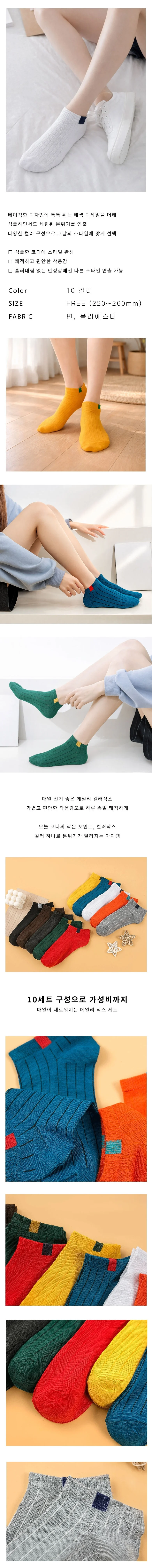 여성 단목 삭스 골지 스니커즈 발목 양말 10켤레 세트 상세1