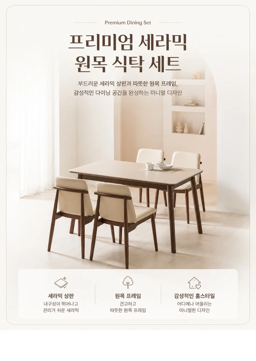 가구산책 세라믹 4인용 원목식탁 세트 RD405 상세2