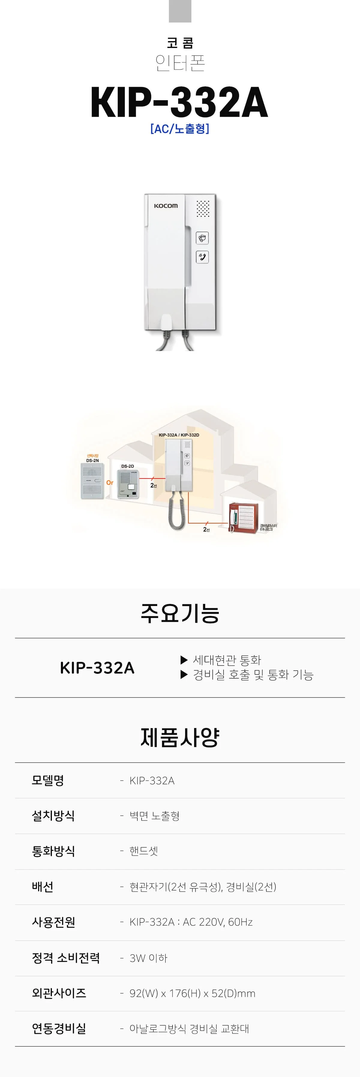 아파트 현관 인터폰 초인종 방범 전화기 모기 KIP 상세2