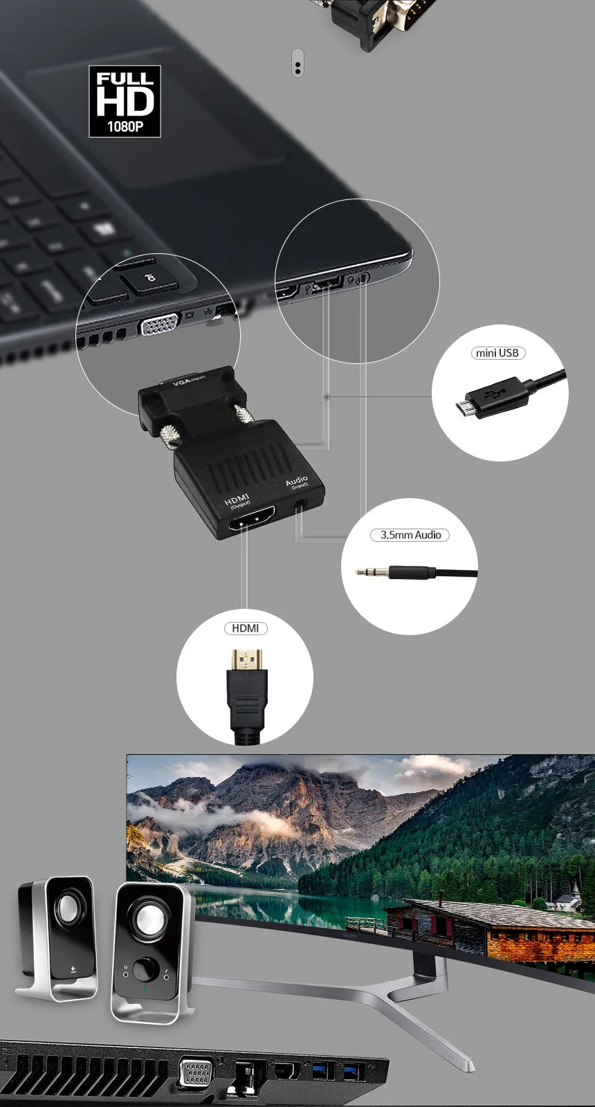 컨버터 변환젠더 vga 연장케이블 연장 VGA 상세5