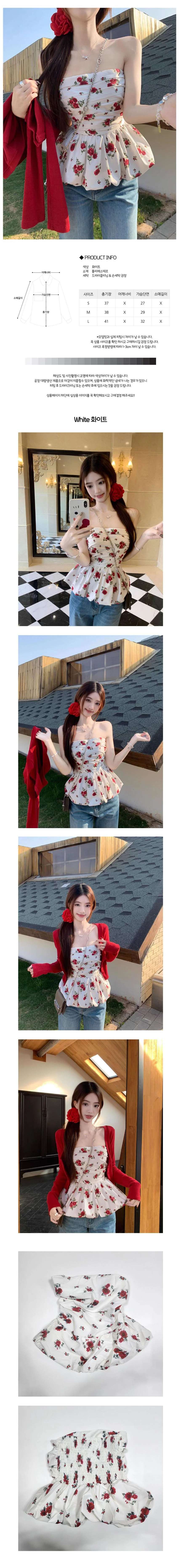 플라워 블라우스 여성 오프숄더 티셔츠 셔츠 탑 상세1
