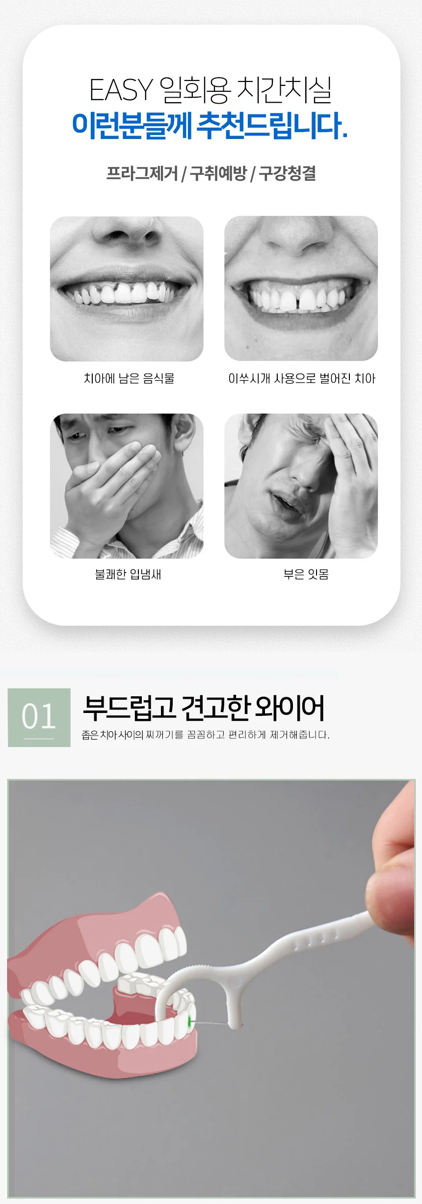 이지 일회용 치실 치간칫솔 대용량 손잡이치실 300P 상세2