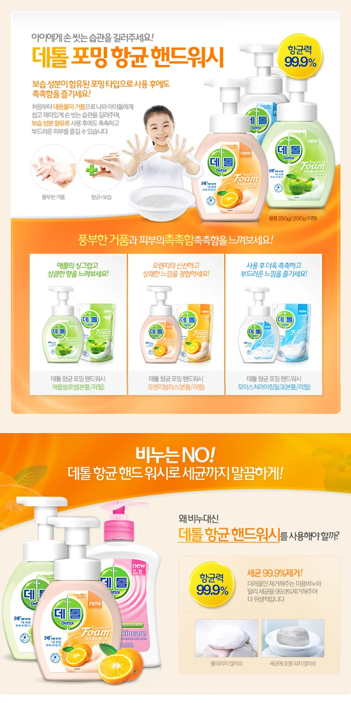 데톨 핸드워시 포밍 오렌지 250ml 상세3