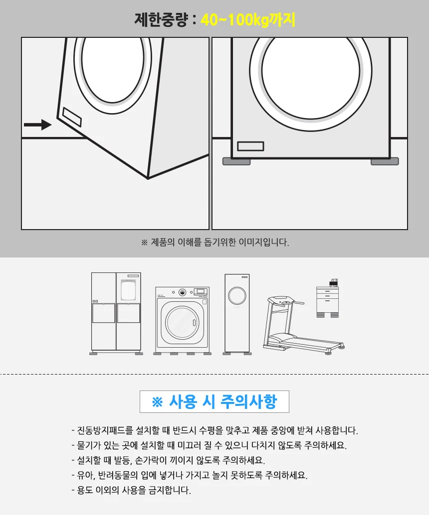 4P 사각 진동방지패드 그레이 미끄럼방지패드 밀림방지 세탁기발받침 상세4