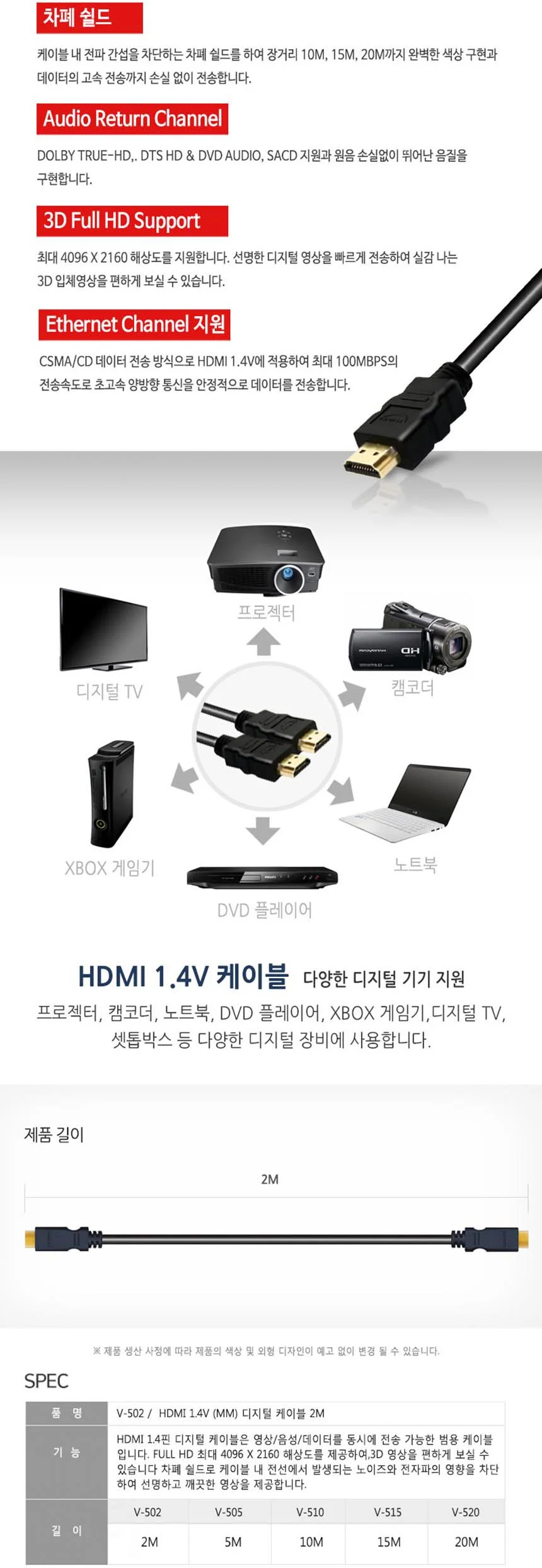 와이어맥스 HDMI 1.4ver. 케이블 2M V-502 상세4