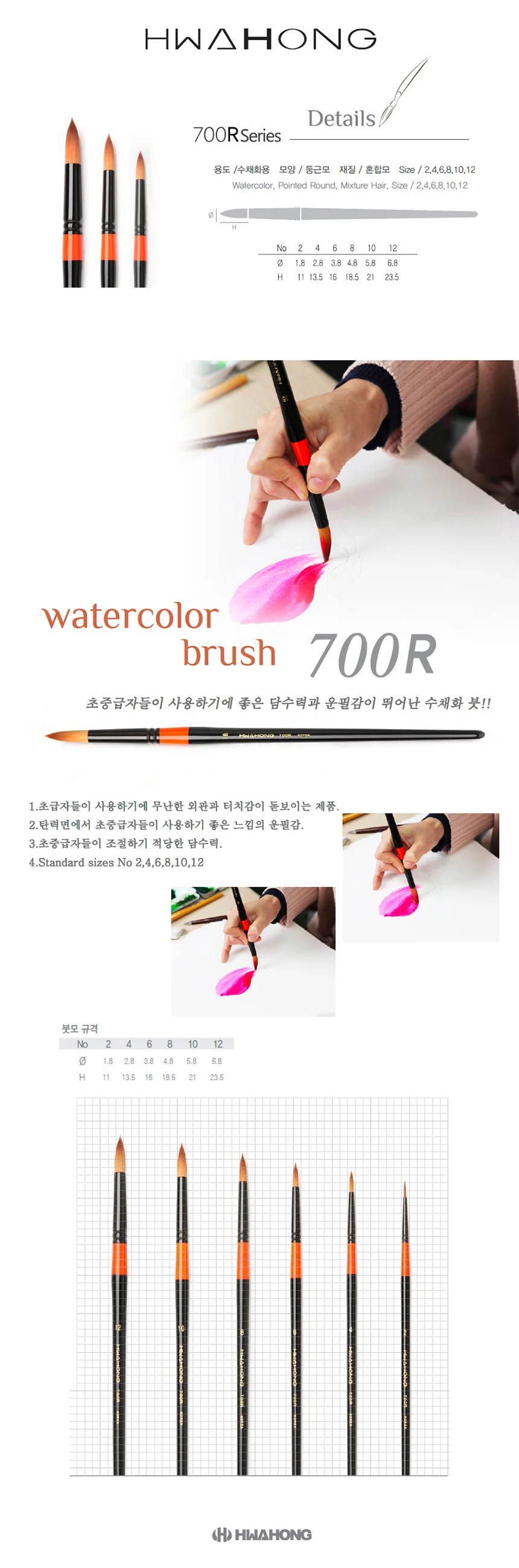 화홍 수채화붓 700R 6본조 세트 상세1