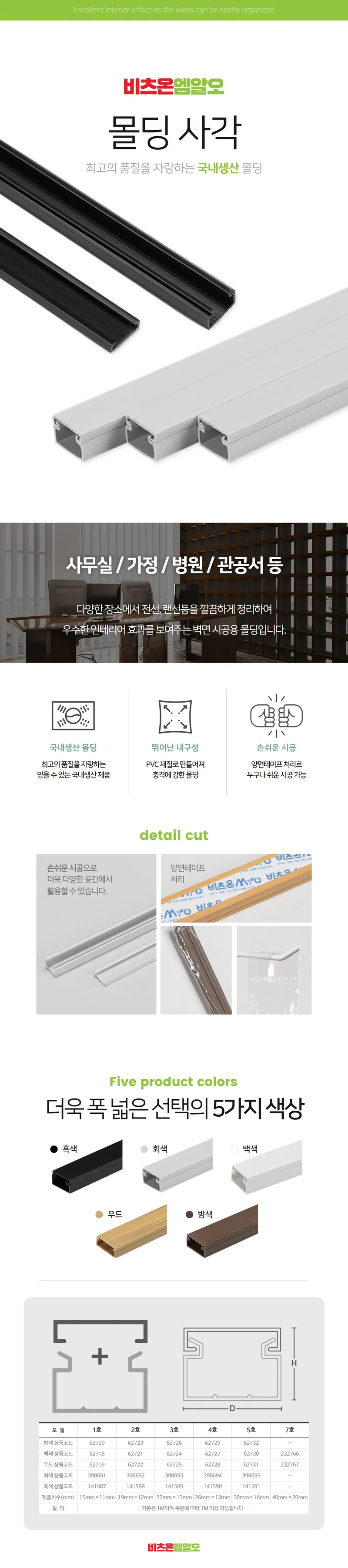 몰딩 사각 몰딩 인테리어 케이블 사각 셀프 바닥 전선 시공 상세1