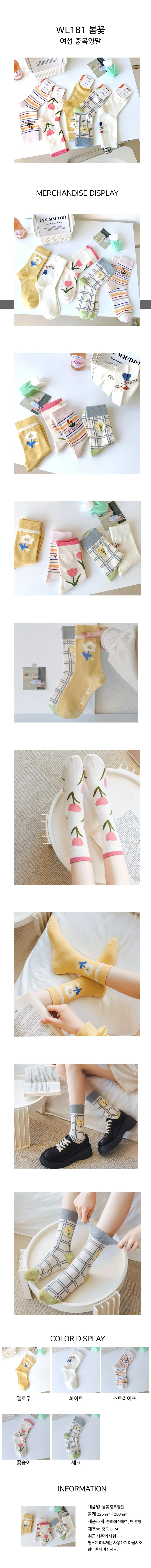 준캡 여성 여자 학생 봄꽃 중목양말 양말사계절양말 상세1