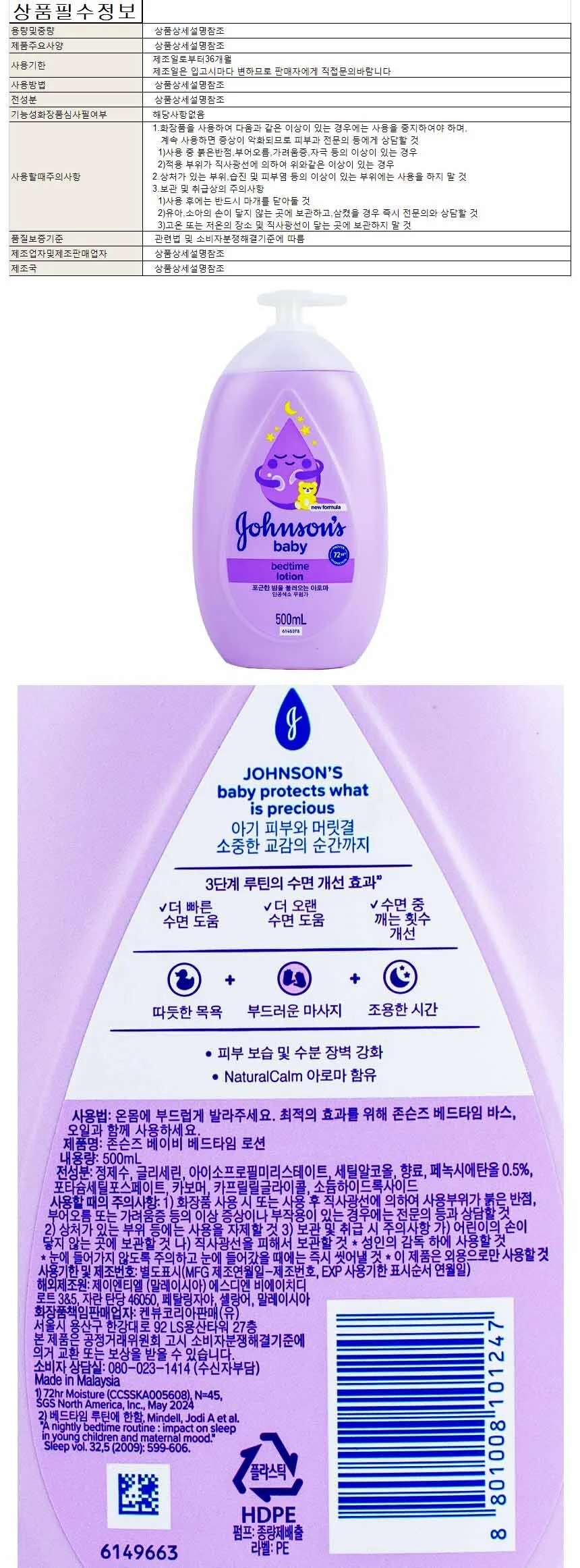 존슨즈베이비 베드타임로션500ml(신형) 상세1