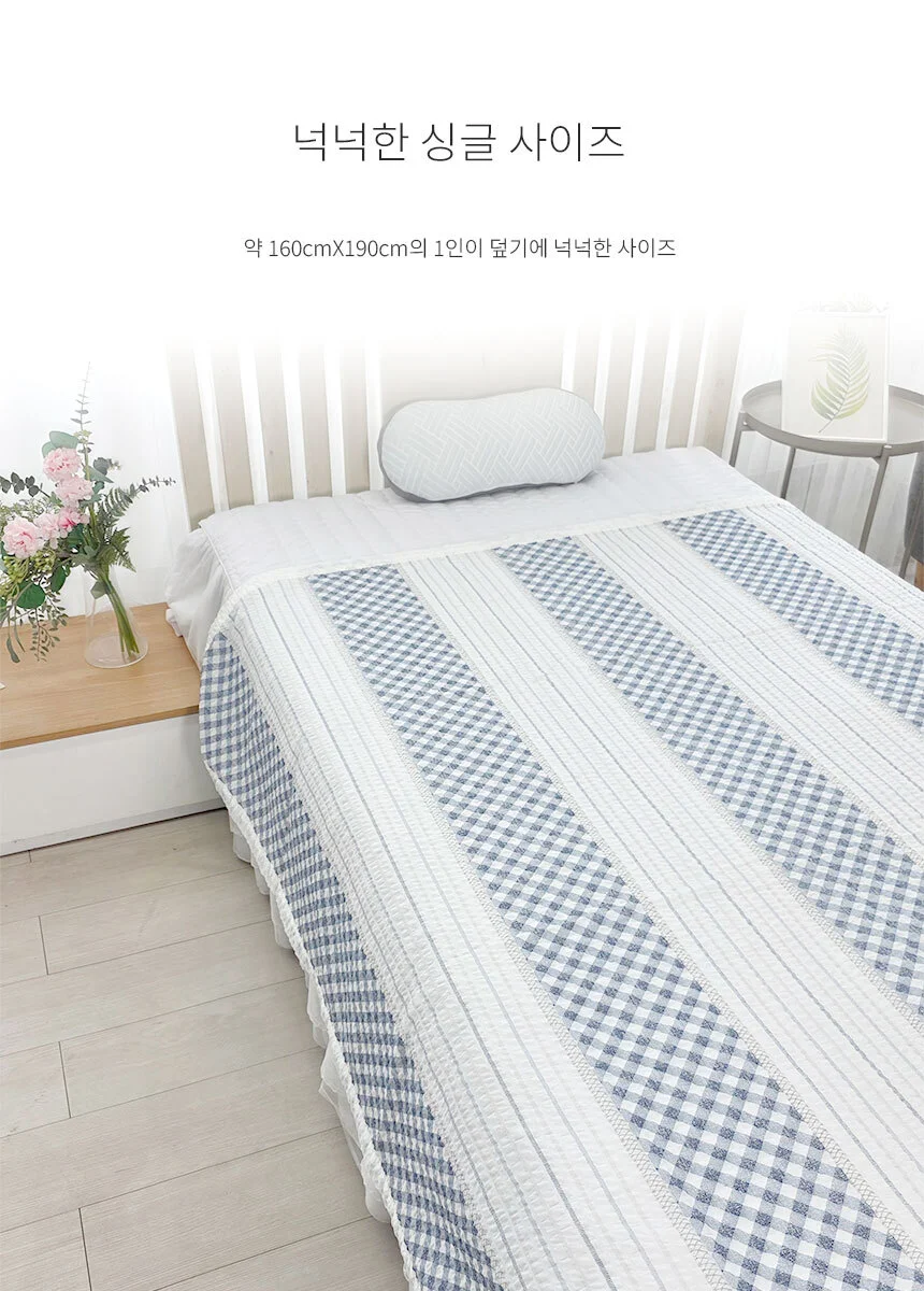 화이트 라인 시어서커 여름 싱글 홑이불 상세4