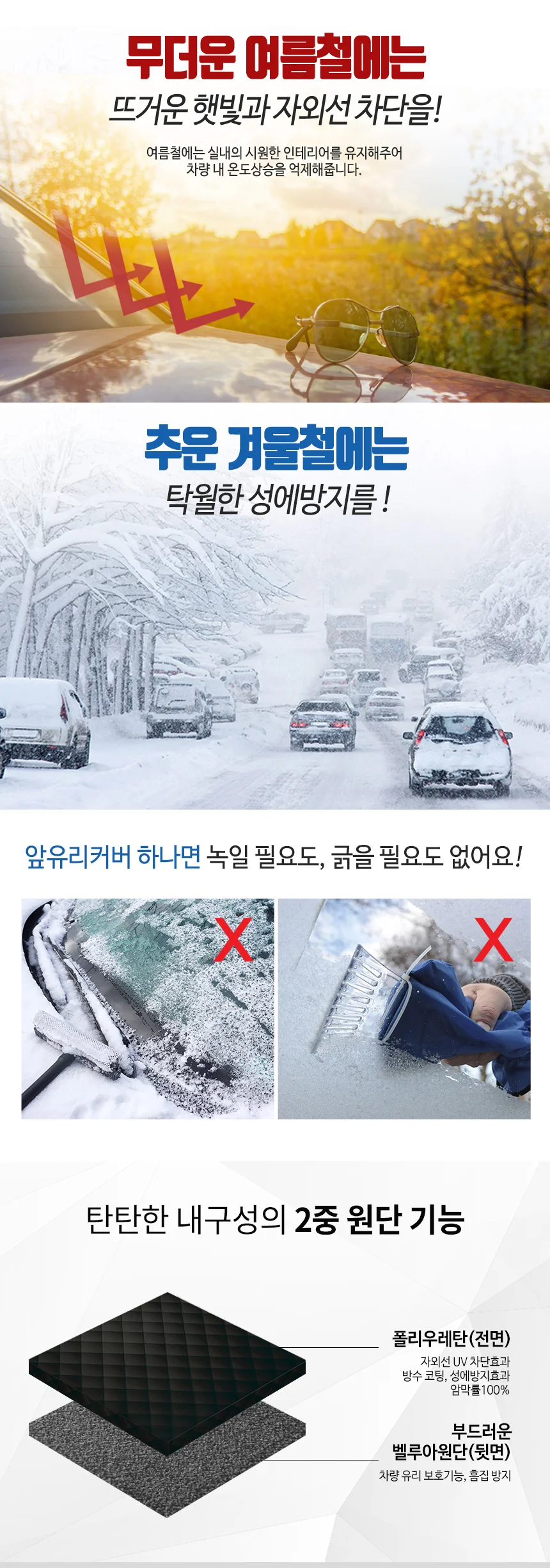 앞유리 덮개 햇빛 가리개 성에 방지 커버 일반형 상세4