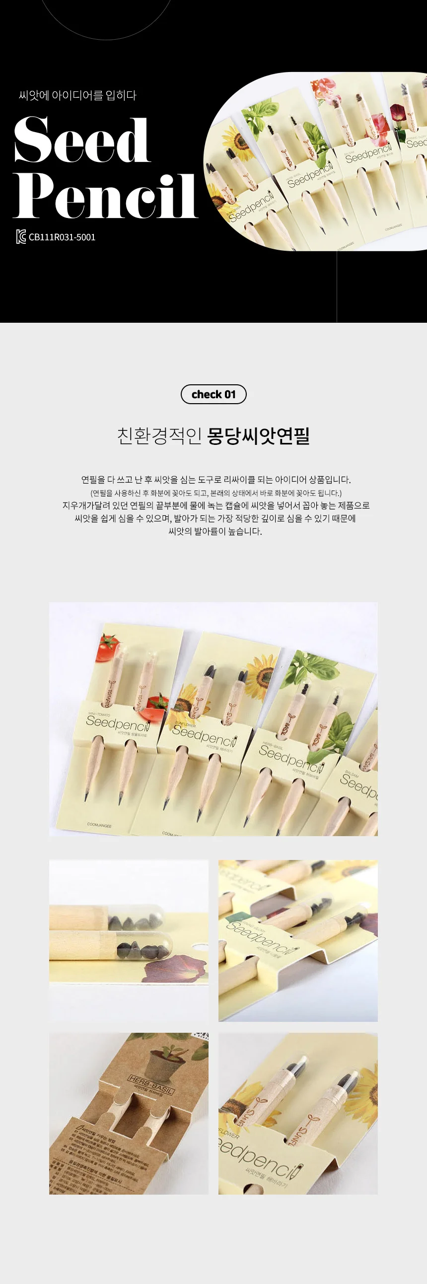 몽당 씨앗 연필 식물 화분 키우기 키트 단체 선물 상세1