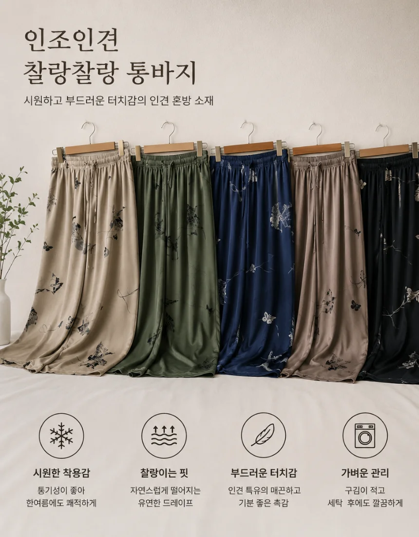 신축성 좋은 인조인견통바지 여름바지 와이드팬츠 모던통바지 상세1