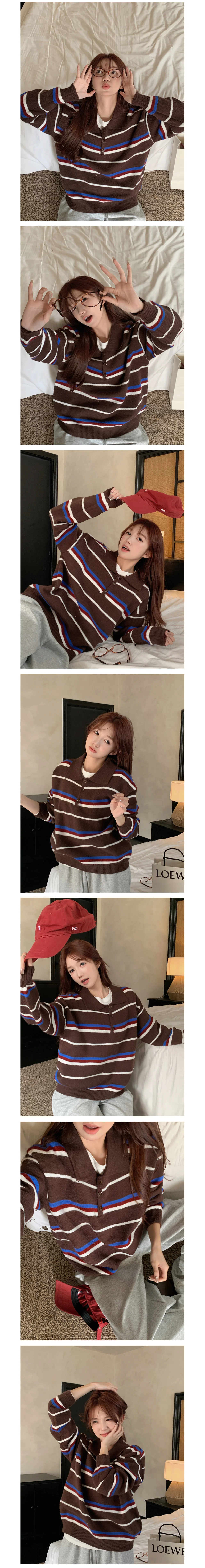 카라 스트라이프 니트 맨투맨 상세1