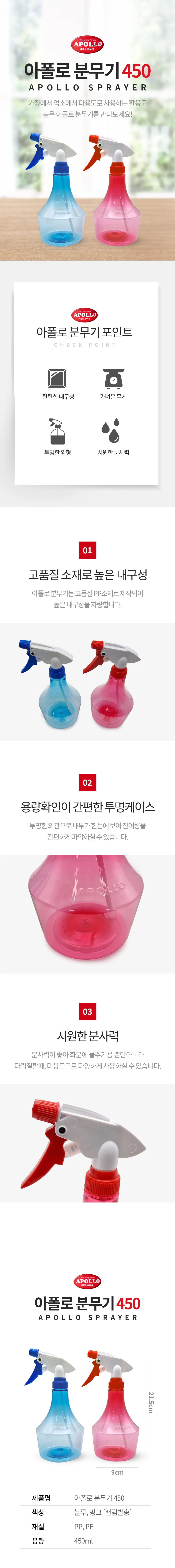 아폴로 분무기 색상랜덤 원예용 다림질 문뿌리개 펌프 상세1