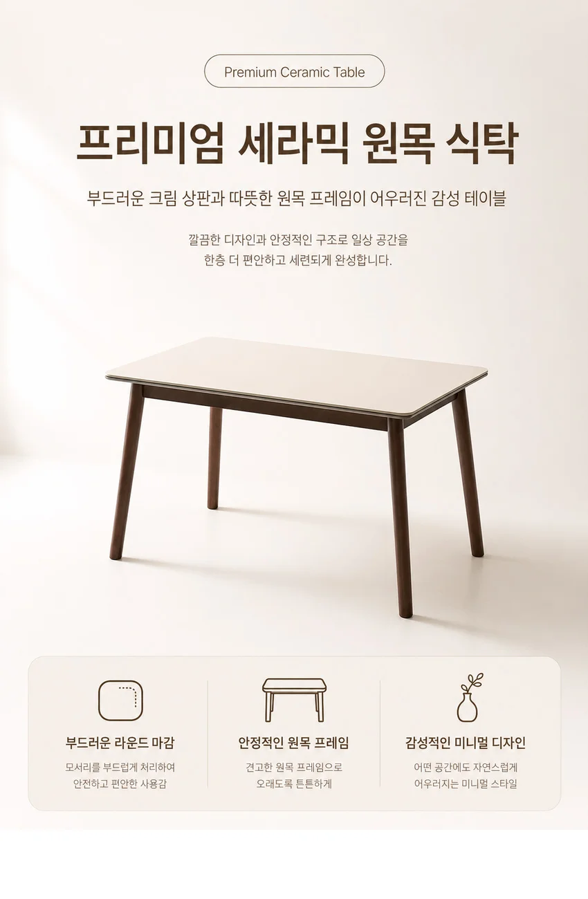 가구산책 세라믹 4인용 원목식탁 RD402 상세2