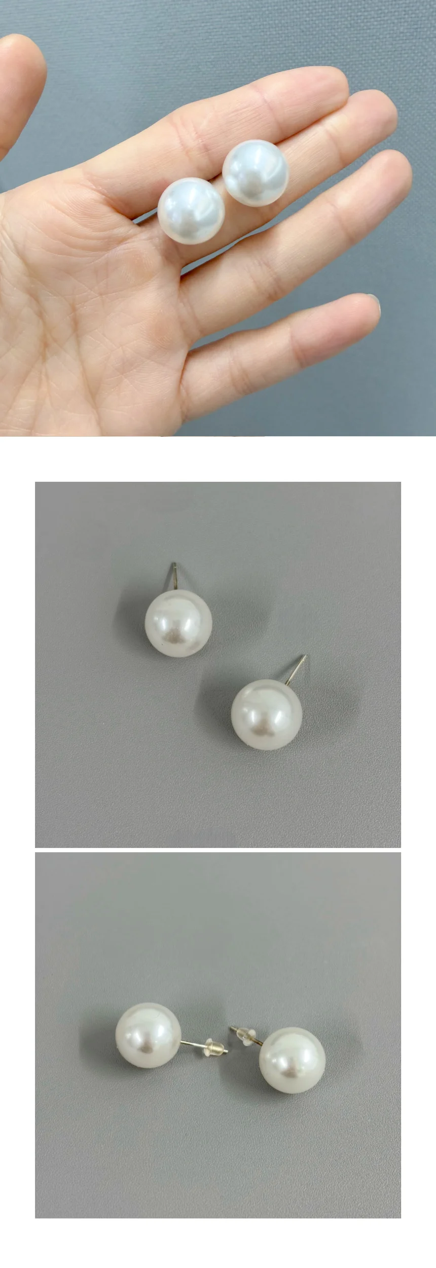 빅 진주 은침 혼주 한복 웨딩 데일리 귀걸이 14mm 상세5