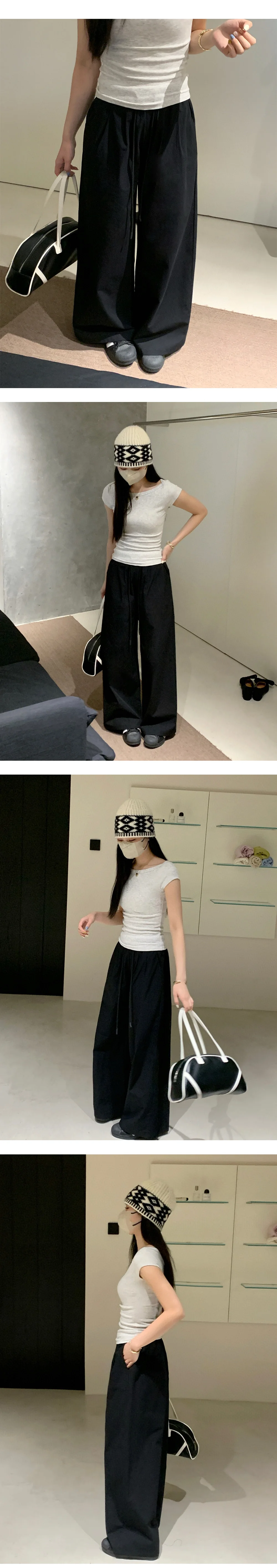 모던 스트릿 와이드 밴딩 팬츠 여름 바지 면바지 여성 통바지 상세3