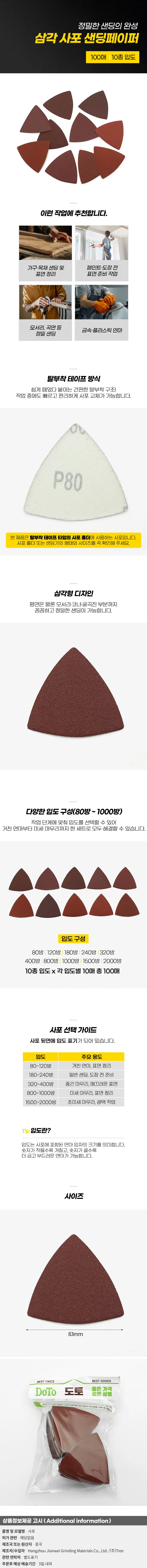 샌딩툴 삼각 사포 100매(80-1000방) 연마 샌딩페이퍼 상세1