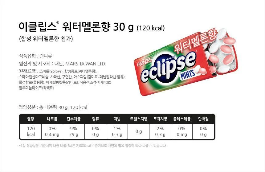 이클립스 워터멜론 30g 운전간식 회사간식 수박맛사탕 상세2