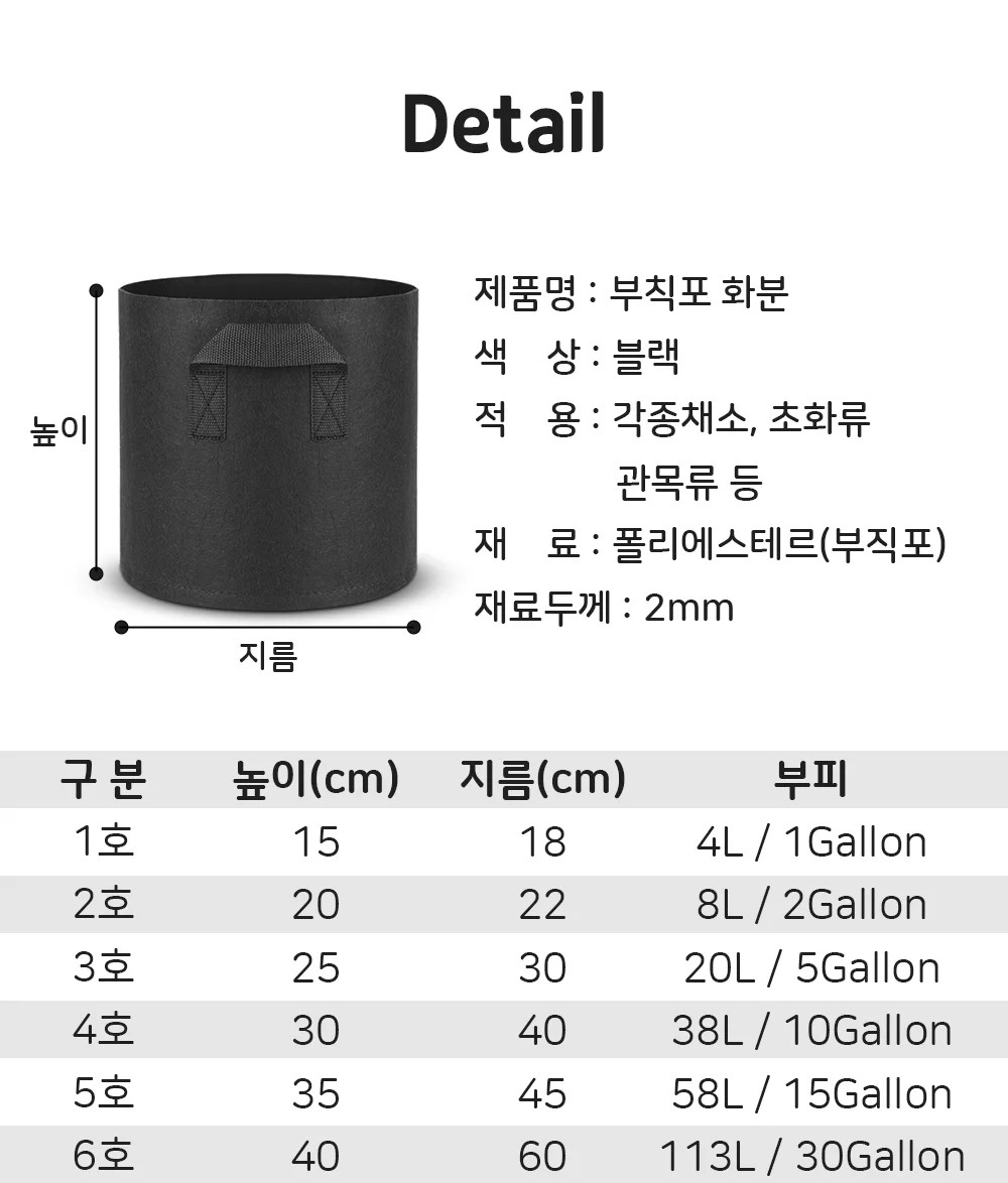 부직포화분 6호 (H=40cm D=60cm) 5P 상세2