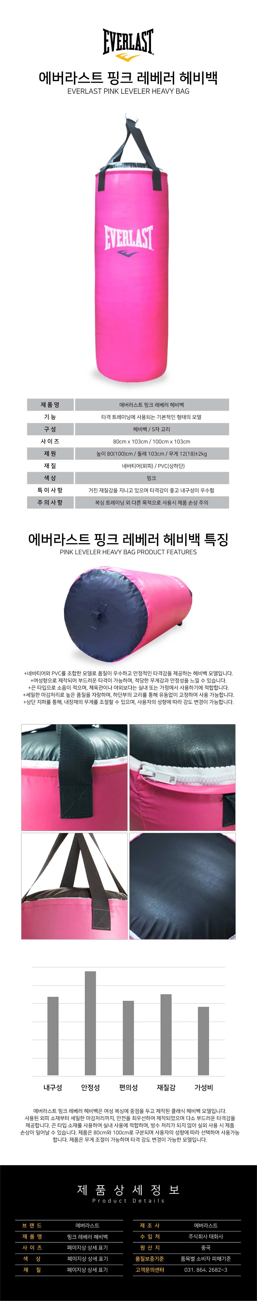 운동용 샌드백 킥복싱 연습 체육 피트니스 80cm 상세1