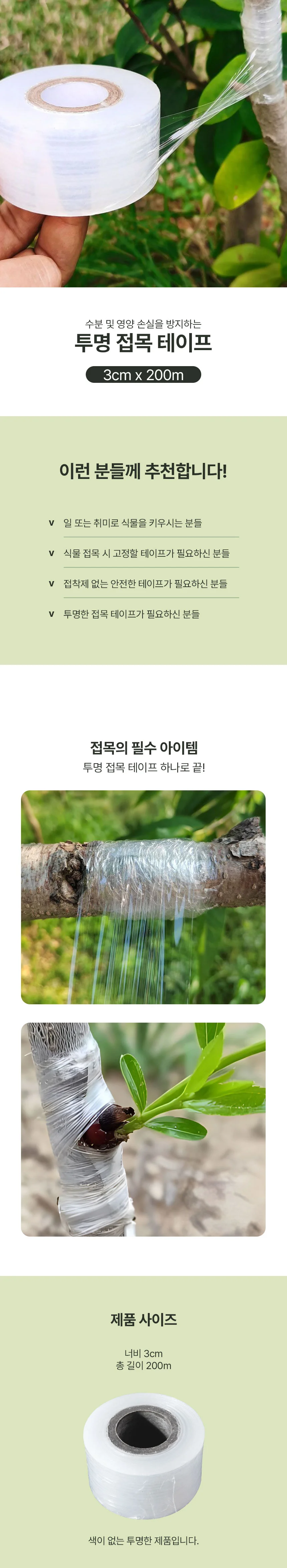 투명 접목비닐 3cm x 200m 식물테이프 접목용 롤 상세2