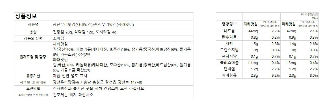 광천 조미김 도시락김 30봉 선물세트 명절 답례품 상세2