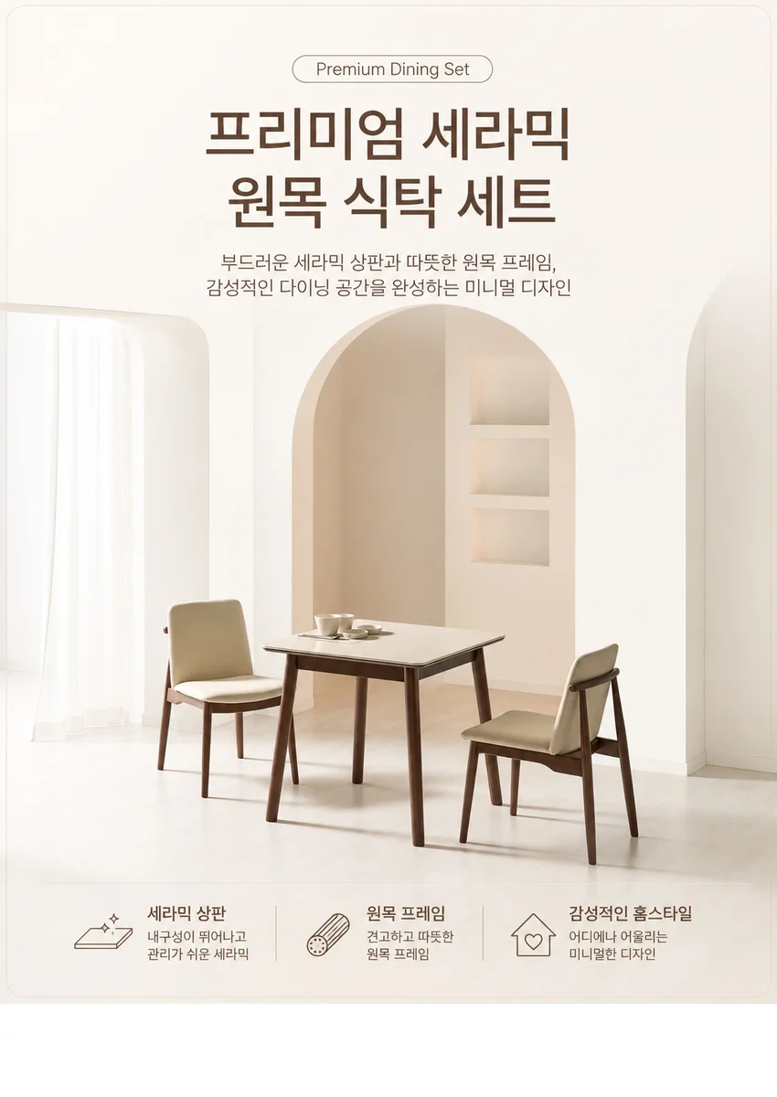 가구산책 세라믹 2인용 원목식탁 세트 RD404 상세2