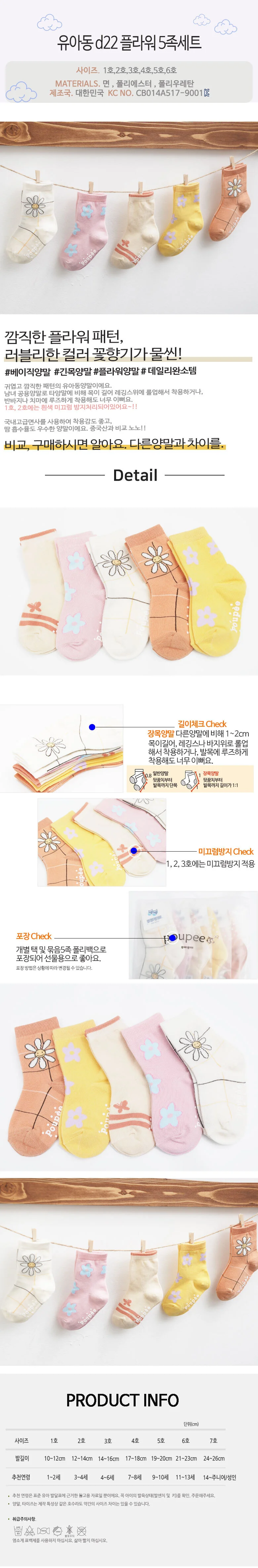 여아 아동 유아 꽃 캐릭터 양말 세트 22플라워 상세1