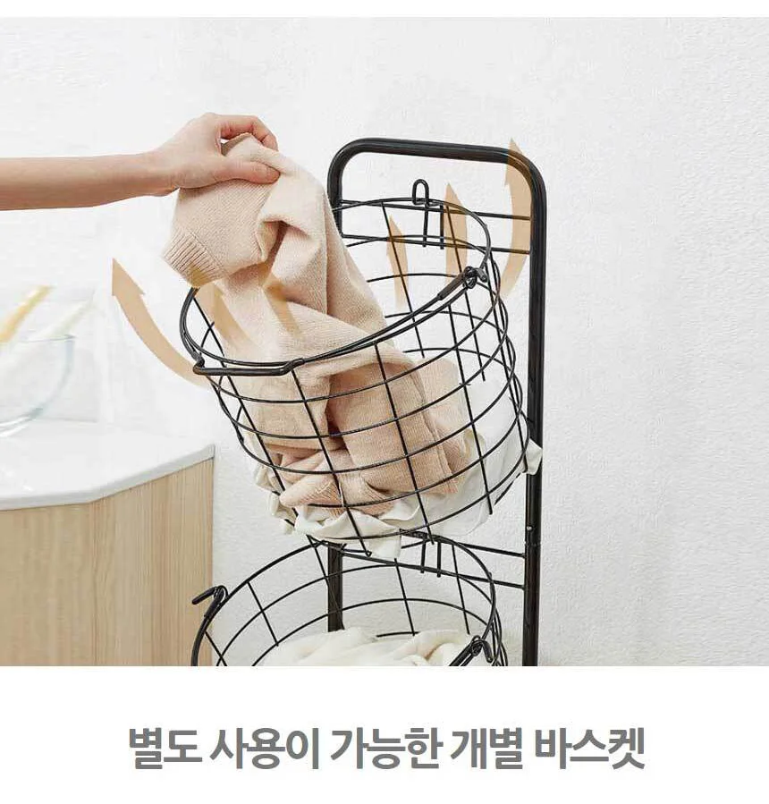 빨래바구니 철제 세탁물 이동식 바스켓 스틸 빨래통 상세4