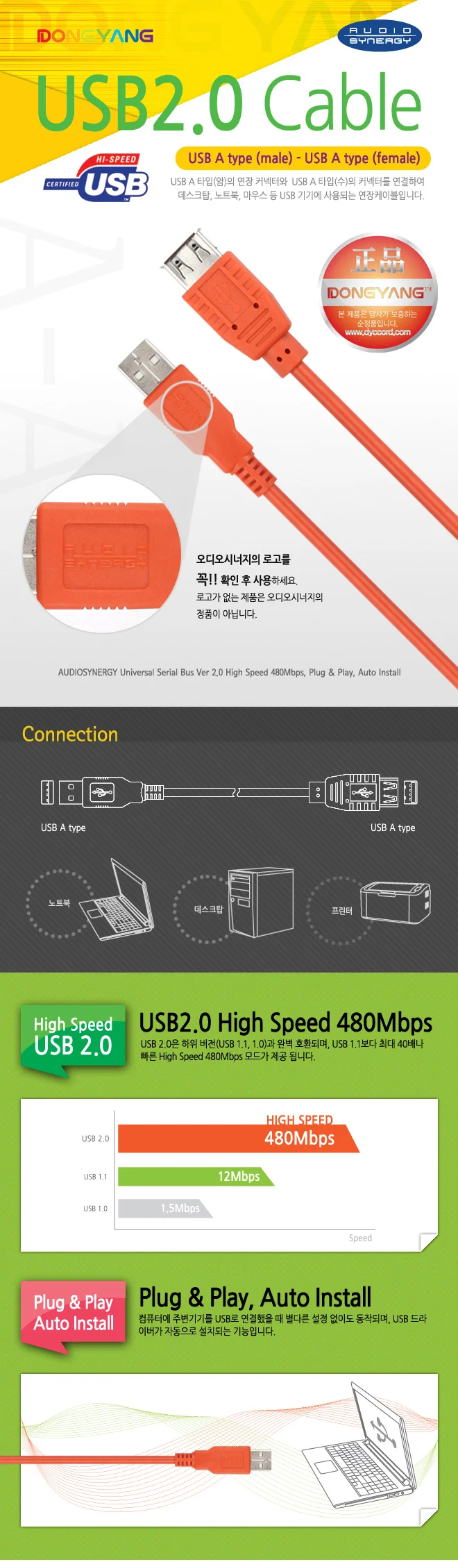 USB2.0연장케이블 1.8M HD-USBF 동양 상세3