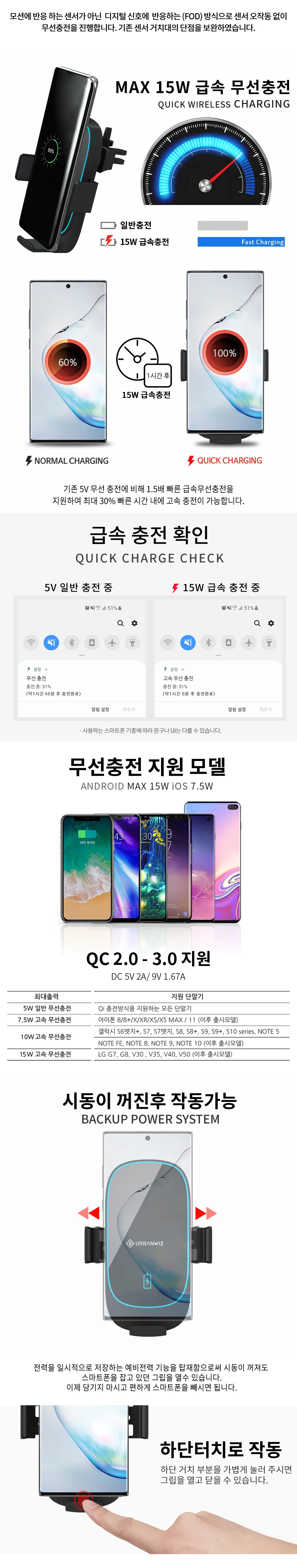어반위즈 차량용 무선충전거치대 15W FOD센서 상세3