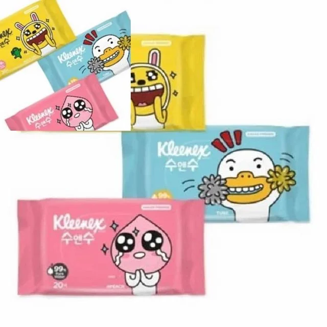크리넥스 수앤수 카카오프렌즈 물티슈 20매 디자인랜덤 안전한물티슈 일회용물티슈 수앤수물티슈 여행용물