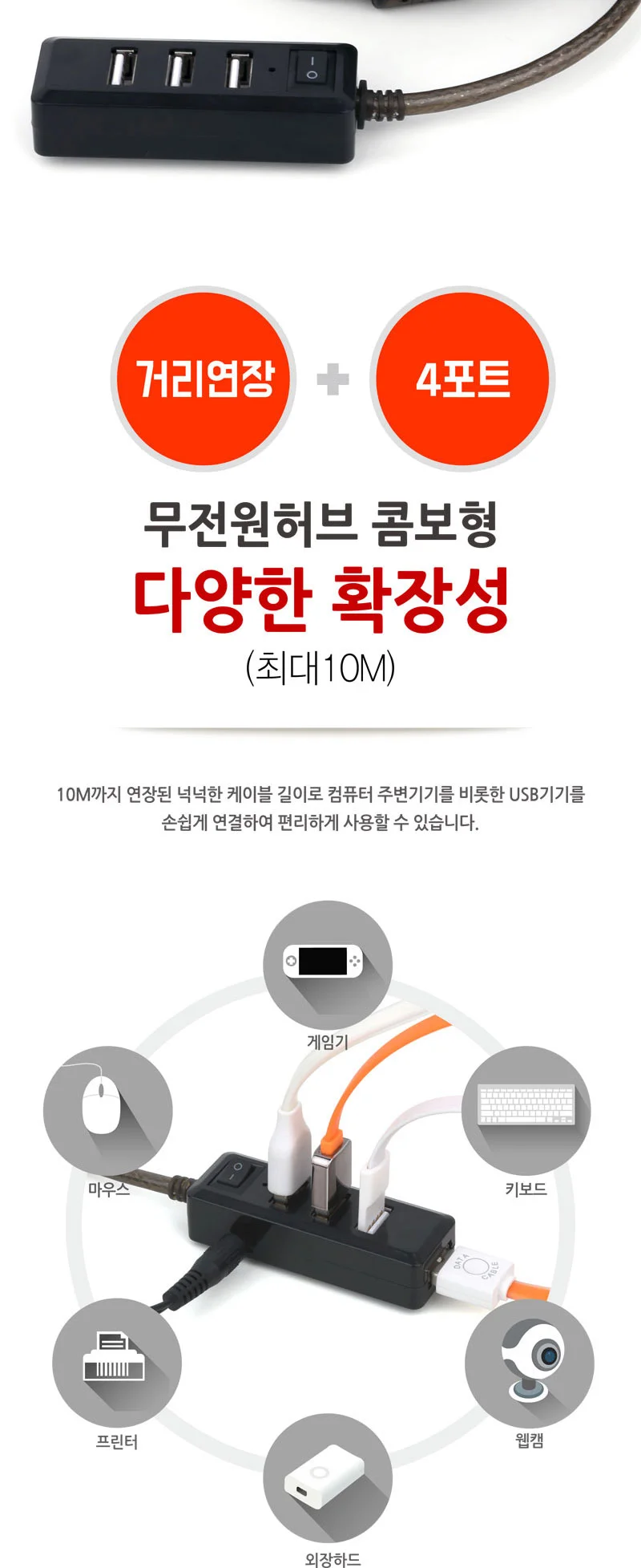 usb 허브 usb 연장 허브 무전원 리피터 케이블 노트북 연결선 장비 상세4