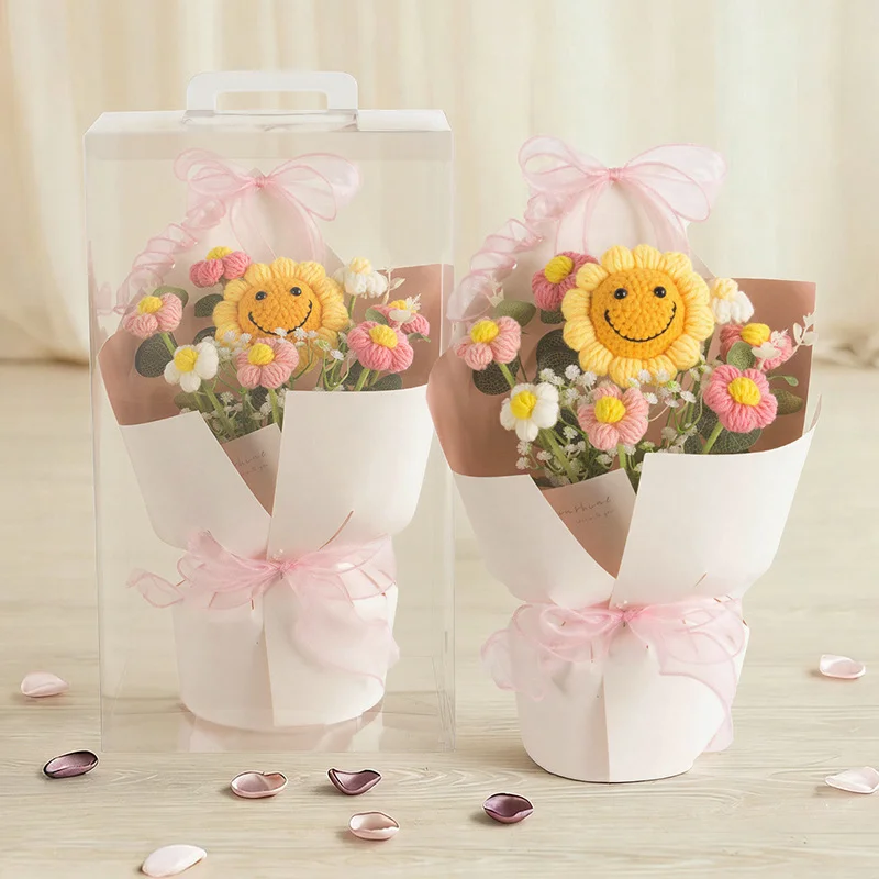 어버이날 카네이션 인조 꽃다발 완제품 손으로 뜨개질한 실꽃 장미꽃다발 엄마에게 주는 상세1