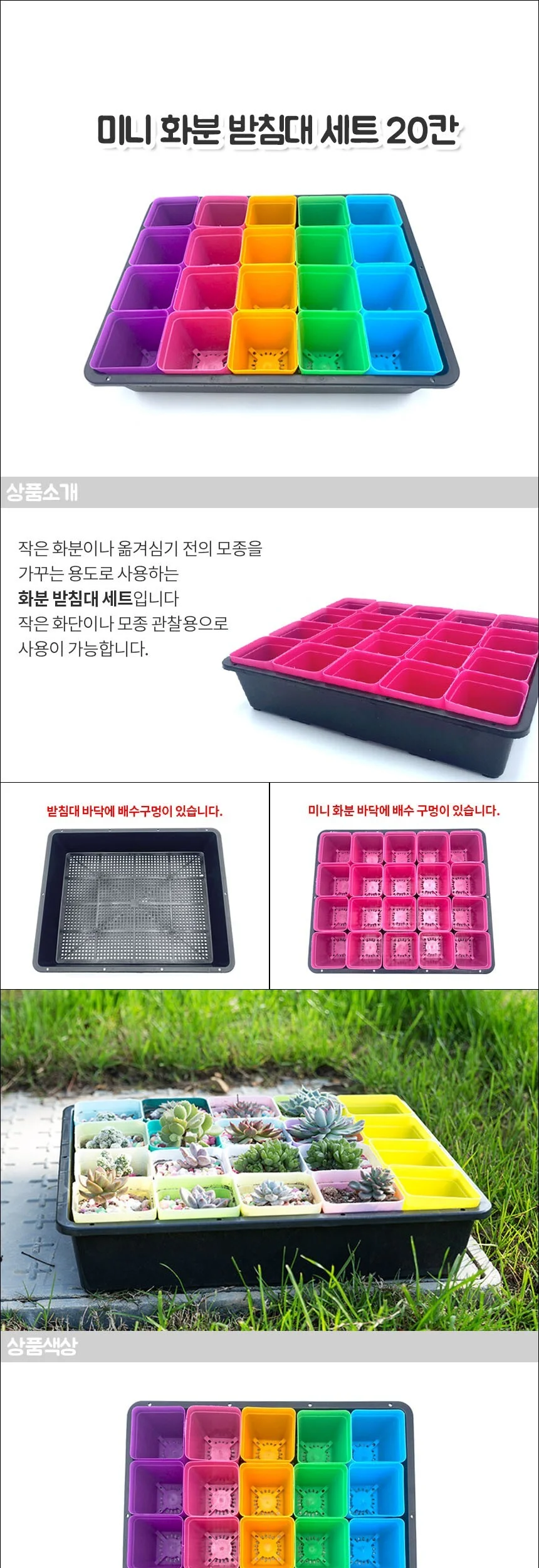 미니 모종화분 세트 화분컵 받침대 다육이 발아 식물 20칸 트레이 대형 이색 상세2