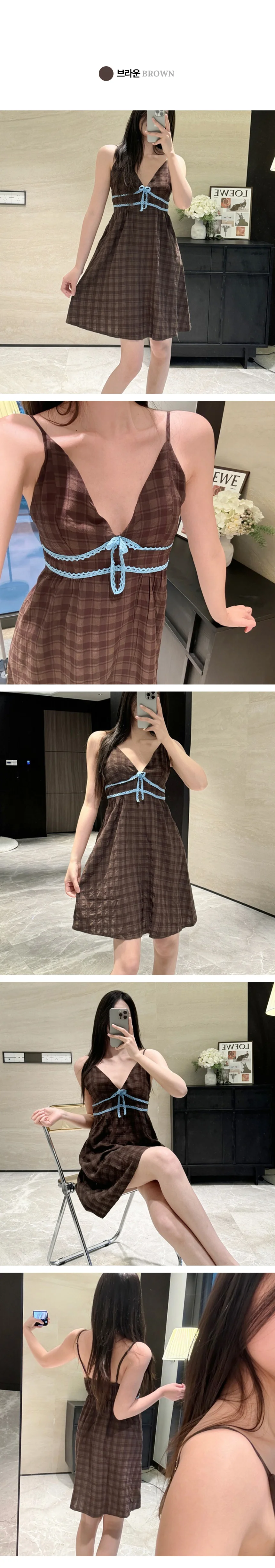 3128 초코 체크 파자마 원피스 홈웨어 상세2