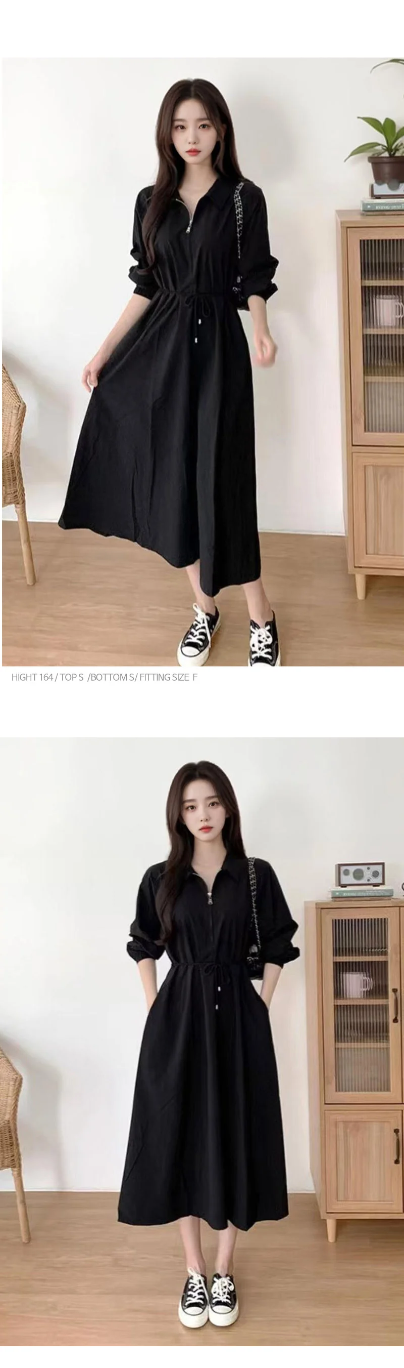 롱원피스 카라 집업 여성 캐주얼 홈웨어 파자마 원피스 상세3