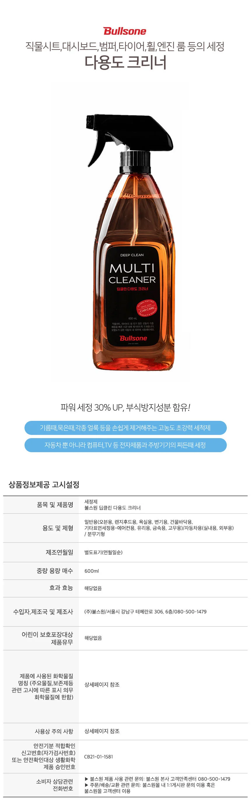 불스원 딥클린 다용도 크리너 대시보드 범퍼 기름때 묵은때 각종 얼룩 상세1
