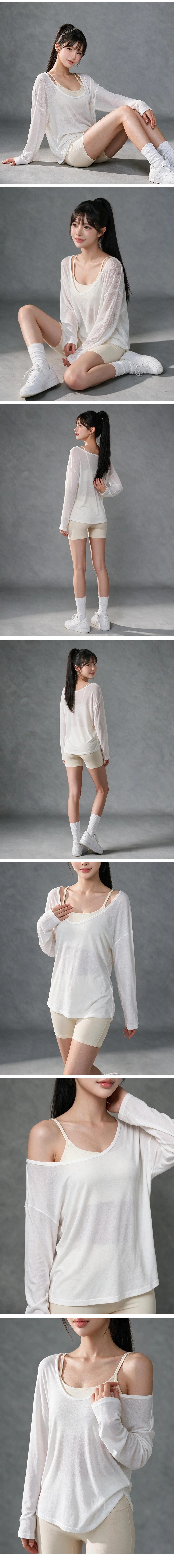 U넥실루엣커버업 요가 운동복 긴팔티 시스루 비치웨어 상세5